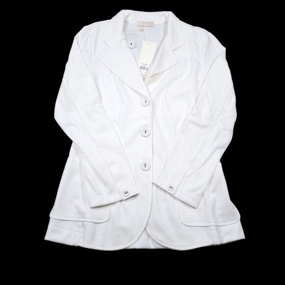 Suzie Kondi 3 Button Ivory Ponte Blazer Jacket Size Small Off White Cream - Picture 1 of 8